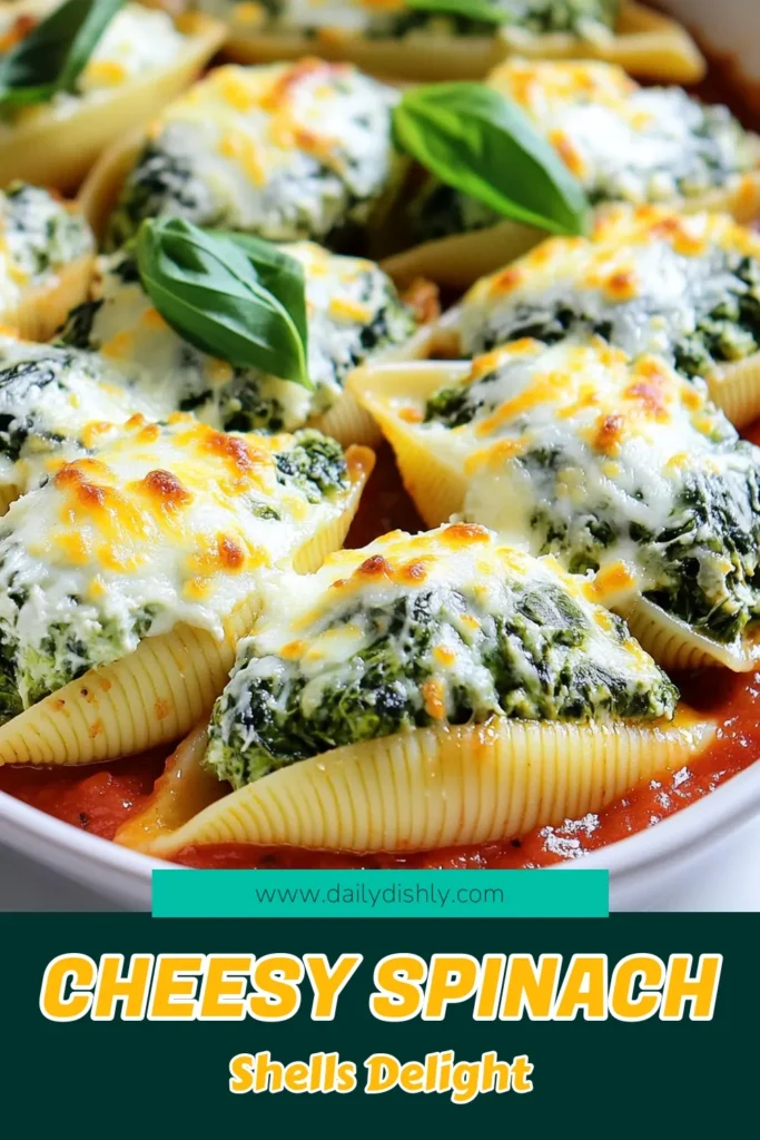 Indulge in the creamy goodness of Cheesy Spinach Stuffed Shells that are perfect for a hearty dinner! This easy recipe combines spinach, ricotta, and mozzarella, all stuffed into jumbo pasta shells and baked in marinara sauce for a deliciously satisfying meal. Ready in just 55 minutes, it's a family favorite. Click to discover this mouthwatering recipe and elevate your dinner game! #CheesySpinachStuffedShells #PastaRecipes #EasyDinner #ComfortFood