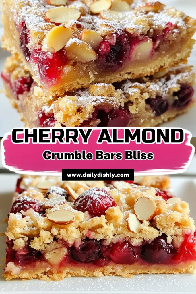 Indulge in the deliciousness of Cherry Almond Crumble Bars, the perfect almond flour dessert recipe for health-conscious dessert lovers! This easy cherry crumble recipe features fresh or frozen cherries and is packed with wholesome ingredients for healthy crumble bars that are gluten-free. Perfect for any occasion, these bars are sure to impress! Save this recipe and enjoy a delightful treat today! #CherryAlmondCrumbleBars #HealthyDessert #GlutenFreeTreats #EasyRecipes