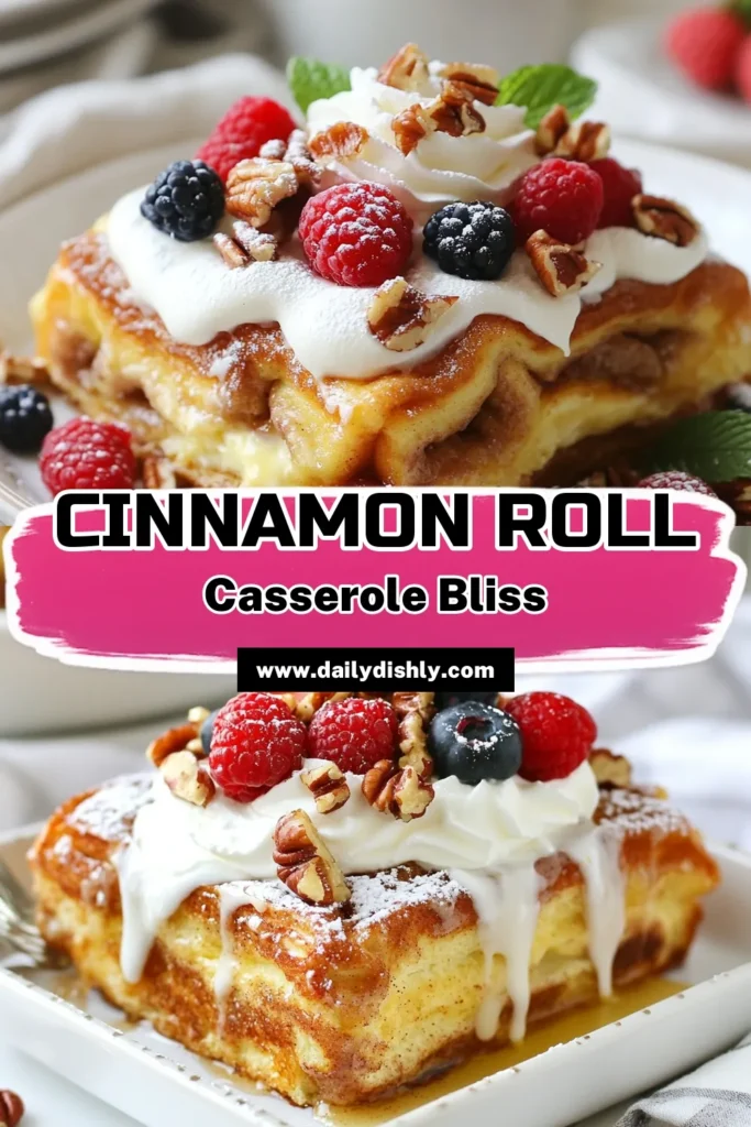 Discover the ultimate brunch delight with this Cinnamon Roll French Toast Casserole! This easy breakfast casserole combines the warm, gooey goodness of baked cinnamon rolls with a rich, custardy base. Perfect for gatherings, this French toast casserole recipe is a must-try for anyone who loves brunch recipes with cinnamon rolls. Enjoy a delicious, crowd-pleasing dish that takes just minutes to prep. Save this recipe for your next brunch! #CinnamonRollCasserole #FrenchToastCasserole #EasyBreakfastCasserole #BrunchRecipes
