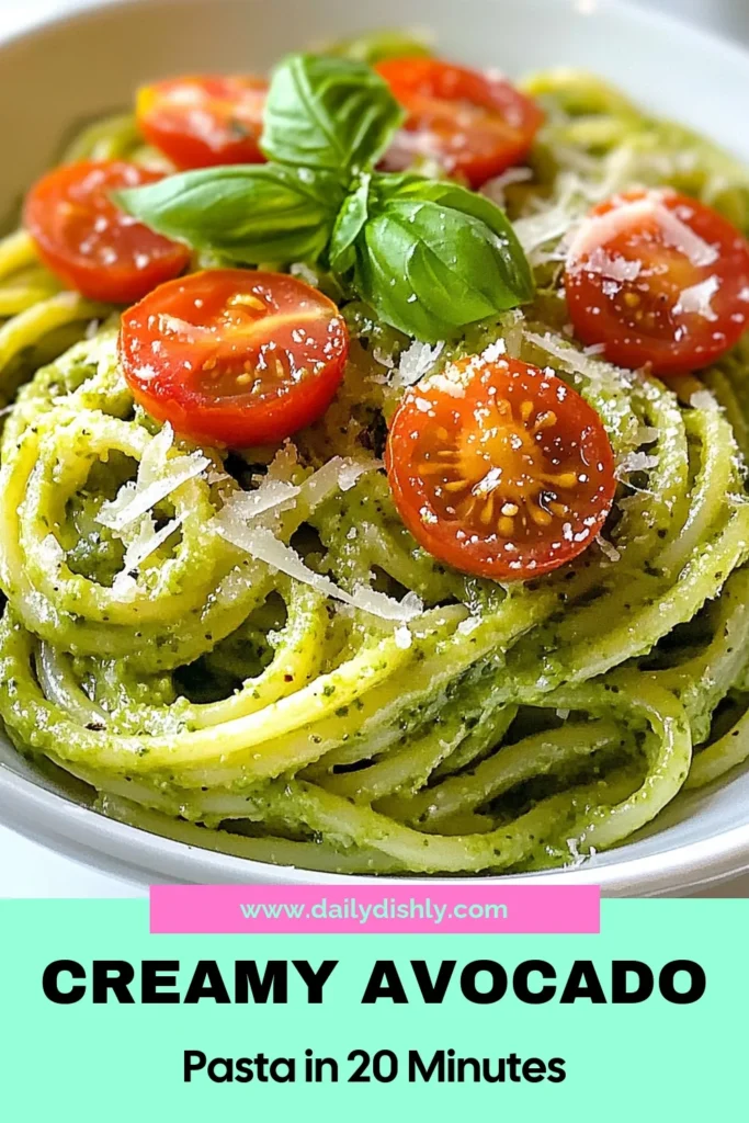 Savor the goodness of creamy avocado pasta with this quick avocado pasta recipe that's both healthy and delicious! This vegetarian avocado pasta combines ripe avocados, garlic, and fresh basil for a rich and creamy sauce that pairs perfectly with your favorite pasta. Ready in just 20 minutes, this recipe is perfect for busy weeknights. Try it now and elevate your dinner game! Save this creamy avocado pasta recipe for later! #AvocadoPasta #HealthyRecipes #QuickDinners #VegetarianMeals