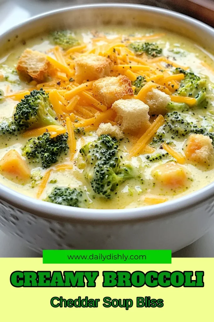 Indulge in this creamy broccoli cheddar soup that’s not only delicious but also an easy vegetable soup recipe perfect for any day. This vegetarian soup with cheese is the ultimate comfort food, packed with healthy broccoli and rich flavors. Try making homemade broccoli cheddar soup today, and enjoy a nutritious meal that everyone will love. Save this recipe for a warm bowl of goodness! #BroccoliCheddarSoup #VegetarianRecipes #HealthyEating #HomemadeSoups