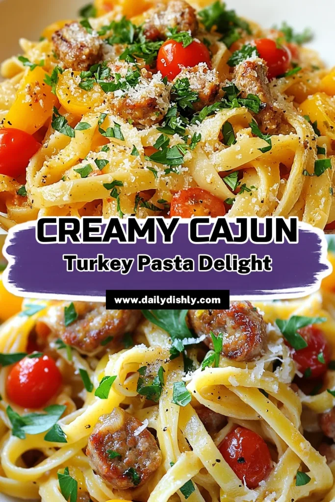 Discover the rich flavors of Creamy Cajun Turkey Sausage Pasta! This easy Cajun fettuccine brings together tender turkey sausage and vibrant vegetables in a creamy sauce. Perfect for a weeknight dinner, this one pot Cajun pasta is ready in just 30 minutes. Check out this delicious turkey sausage pasta recipe and elevate your meal game. Save this recipe for a taste of Cajun delight! #CajunPasta #TurkeySausage #OnePotMeals #EasyRecipes