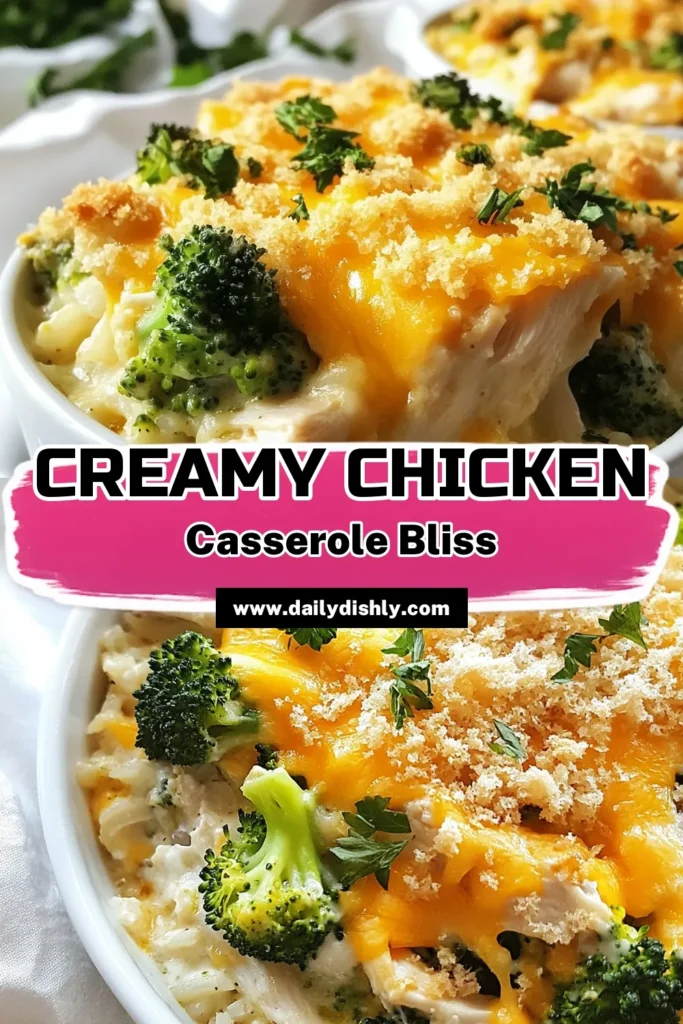 Discover the ultimate creamy chicken casserole with this easy herb chicken bake! Packed with shredded chicken, steamed broccoli, and a delicious blend of spices, this broccoli chicken casserole is a crowd-pleaser. Topped with cheddar cheese and a crunchy panko layer, this cheesy goodness is perfect for weeknight dinners. Save this easy chicken casserole recipe now and impress your family! #CreamyChickenCasserole #HerbChickenBake #BroccoliChickenCasserole #EasyRecipe