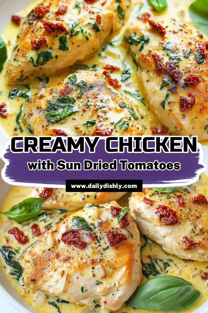 Discover the mouthwatering Creamy Sun Dried Tomato Chicken, an easy chicken recipe that transforms your dinner routine! This one-pan chicken dinner features a rich sun dried tomato pasta sauce that’s perfect for busy weeknights. With minimal cleanup and incredible flavors, you’ll love serving this Italian chicken skillet recipe to family and friends. Try it today for a delightful meal! Save this recipe! #EasyChickenRecipes #OnePanDinner #ItalianRecipes #ChickenDinnerIdeas