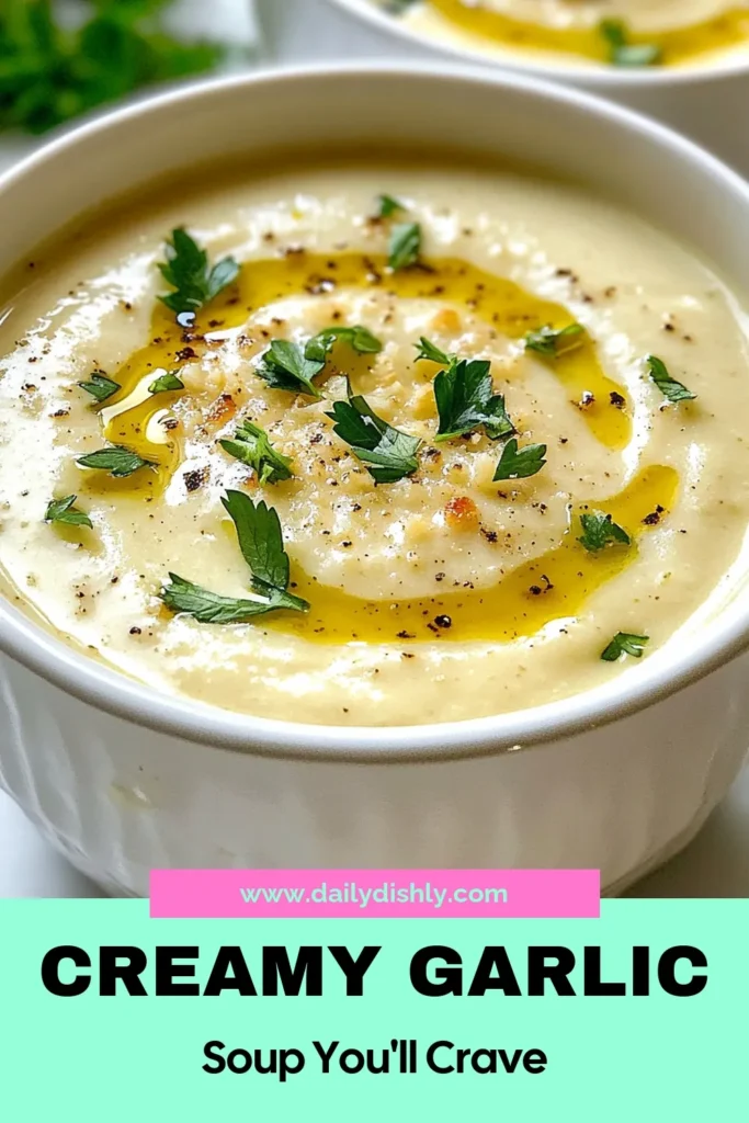 Indulge in this creamy garlic soup featuring roasted cauliflower for an unforgettable flavor experience. This roasted cauliflower recipe transforms simple ingredients into a delightful Parmesan cauliflower soup that you’ll love. Perfect as a comforting meal, it can easily become a vegan cauliflower soup by using coconut cream and nutritional yeast. Try this delicious garlic Parmesan soup today! Save this recipe for your next meal! #VeganRecipes #CauliflowerSoup #HealthyEating #QuickRecipes