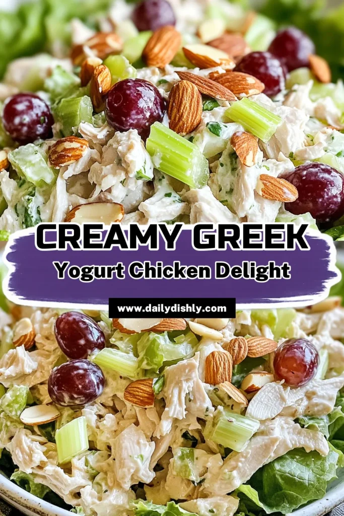 Discover a delicious and nutritious twist on your favorite meal with this Greek Yogurt Chicken Salad! This easy chicken salad recipe is packed with flavor and goodness, made with tender chicken, crunchy celery, and sweet grapes, all bound together with creamy Greek yogurt. Perfect for a healthy lunch or snack, this Greek yogurt chicken salad is a must-try! Click to save this healthy chicken salad recipe and explore more Greek yogurt recipes! #HealthyEating #ChickenSalad #GreekYogurt #EasyRecipes