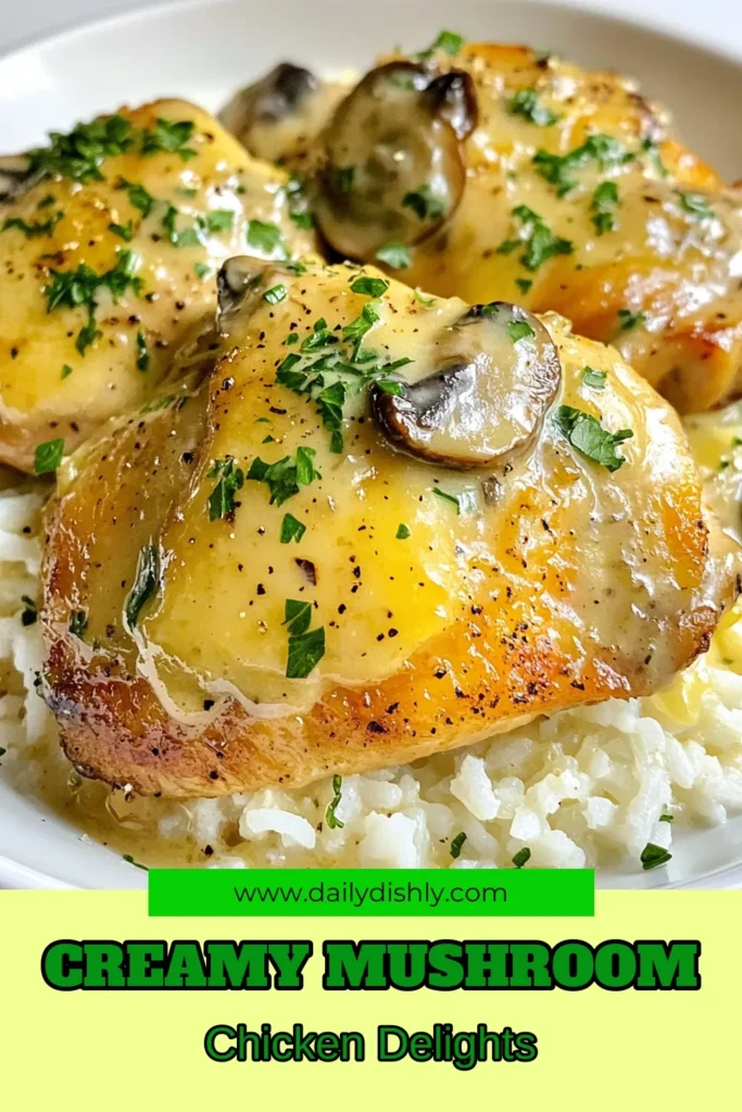 Indulge in these creamy mushroom chicken thighs, a simple yet delicious addition to your dinner rotation. This easy chicken thigh recipe combines juicy chicken with a rich, flavorful mushroom sauce. Perfect for busy weeknights, this one pan chicken recipe takes just 30 minutes! Elevate your meals with this creamy chicken dish that everyone will love. Save this recipe for your next cooking adventure! #CreamyMushroomChickenThighs #EasyChickenThighRecipes #OnePanChickenRecipes #MushroomChickenRecipes