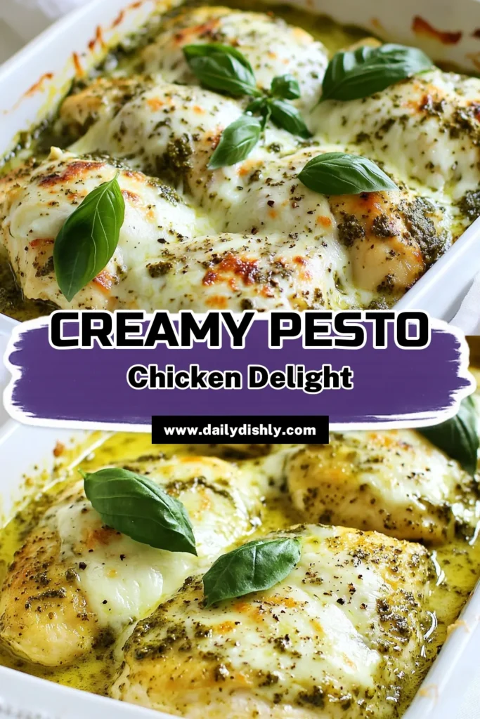 Indulge in our Creamy Pesto Chicken Bake, an effortless twist on baked chicken with pesto that promises to elevate your weeknight dinners. This deliciously creamy recipe combines chicken breasts with a rich cream cheese mixture, topped with gooey mozzarella and Parmesan cheese. Perfect for busy nights, it takes just 45 minutes to prepare. Pin this easy chicken recipe now and try it for your next family feast! #CreamyPestoChickenBake #EasyChickenRecipes #ChickenDinnerIdeas #CreamCheeseChickenBake