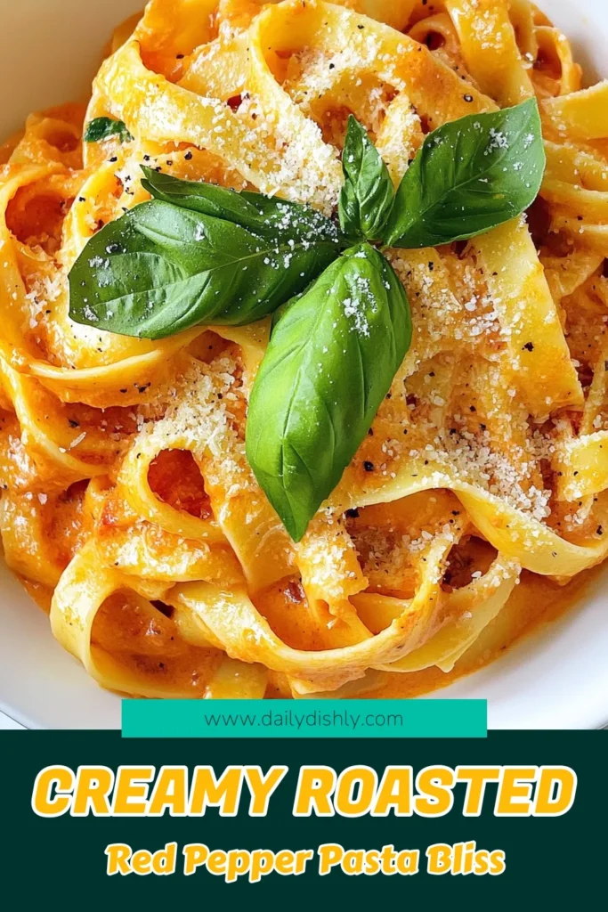 Indulge in this creamy roasted red pepper pasta that's both delicious and easy to make! Perfect for busy weeknights, this vegan creamy pasta recipe features a rich red pepper pasta sauce that's dairy-free and full of flavor. Ready in just 40 minutes, it's an ideal choice for anyone seeking easy pasta dishes. Don't miss out on this delightful meal—save this recipe for a tasty dinner! #VeganRecipes #DairyFreePasta #PastaRecipes #RedPepperPasta