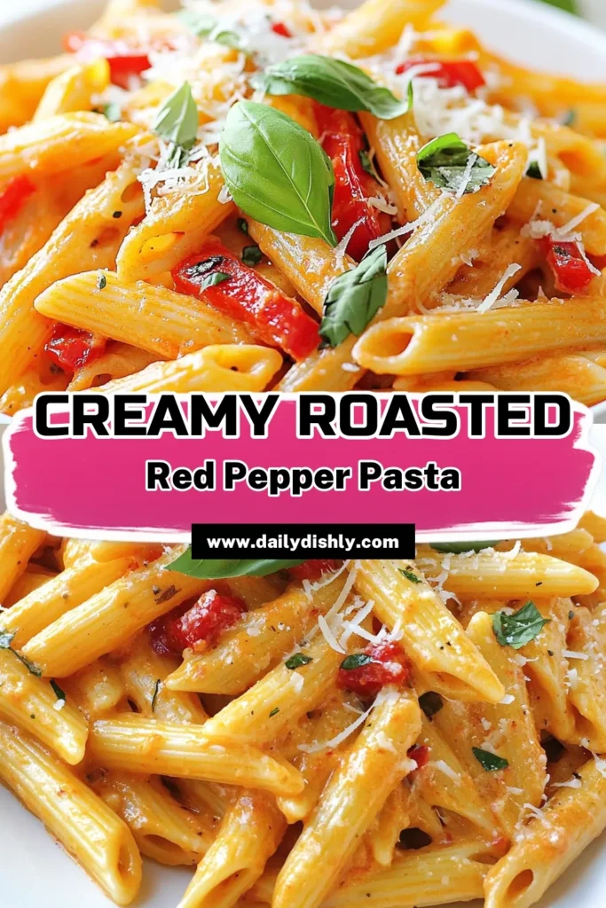 Dive into the flavors of this Roasted Red Pepper Penne, a creamy basil pasta recipe that’s perfect for a weeknight dinner! This easy penne pasta with sauce features roasted bell peppers, creating a delightful creamy pasta with red pepper sauce that's sure to impress. Whip it up in just 30 minutes for a delicious addition to your meal rotation! Save this recipe for later! #PastaRecipes #CreamyPasta #EasyDinner #RedPepperPasta