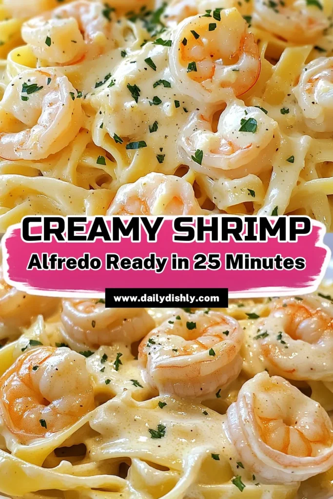 Savor the rich flavors of Creamy Garlic Shrimp Alfredo with this easy shrimp alfredo recipe! This fettuccine shrimp recipe is quick to make, perfect for any weeknight dinner. Cook succulent shrimp in garlic butter, then combine with creamy parmesan sauce for a dish everyone will love. Try this Garlic Butter Shrimp Pasta and impress your family tonight! Don’t forget to save this recipe! #ShrimpAlfredo #PastaRecipe #SeafoodLovers #EasyDinnerIdeas