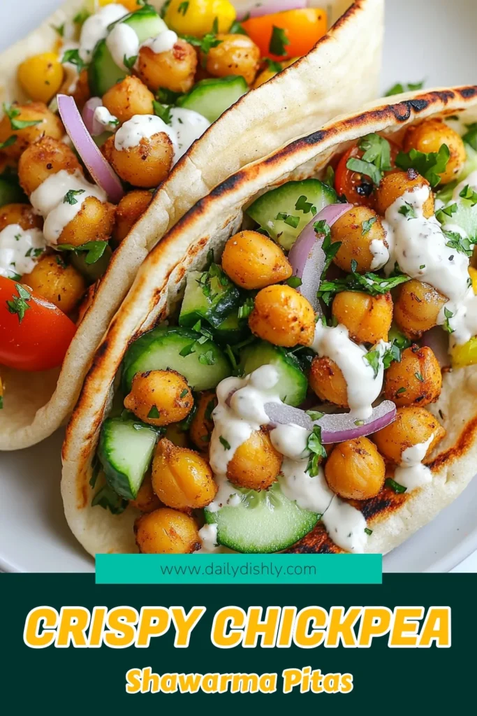 Discover a delicious chickpea shawarma recipe that brings bold flavors to your kitchen! This roasted chickpea pita is packed with healthy pita fillings, making it a perfect vegan shawarma option. Toss roasted chickpeas with spices and fill your pita with fresh veggies and a creamy tahini sauce recipe for a nutritious meal. Save this recipe for a satisfying and tasty lunch or dinner! #ChickpeaShawarma #VeganShawarma #HealthyEats #PitaRecipe
