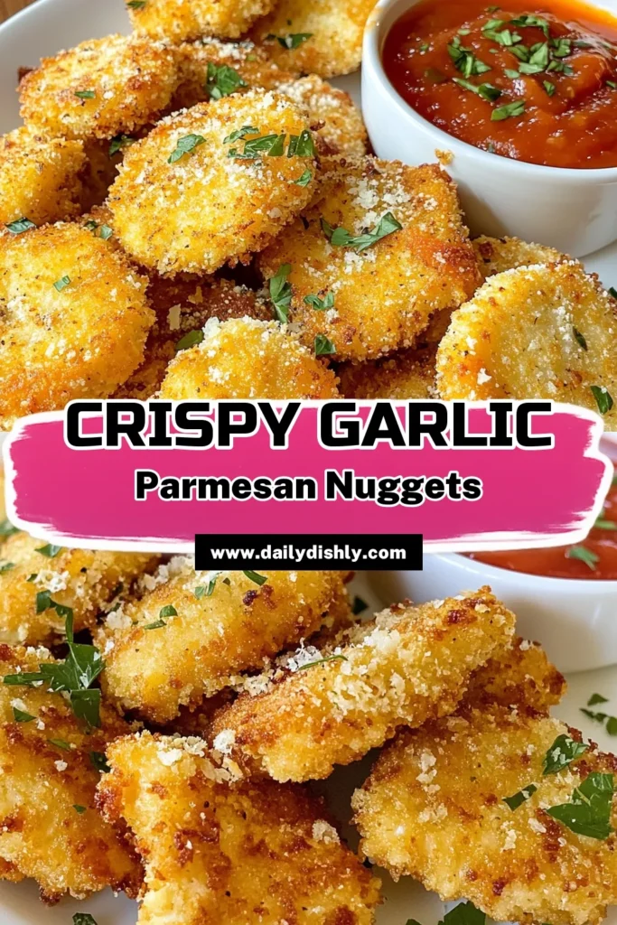 Discover the ultimate Garlic Parmesan Chicken Nuggets! This easy chicken nugget recipe is perfect for a quick meal and delivers crunchy, homemade chicken nuggets that everyone will love. Made with tender chicken breast, crispy panko breadcrumbs, and a flavorful garlic Parmesan coating, these baked chicken nuggets are a healthier alternative. Save this recipe for a delicious dinner! #ChickenNuggets #RecipeIdeas #HealthyEating #HomemadeNuggets