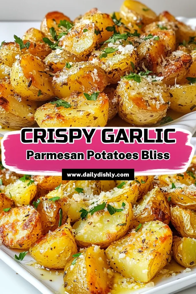 Discover a mouthwatering roasted baby potatoes recipe with these crispy garlic parmesan potatoes! This easy potato recipe features tender baby potatoes seasoned with garlic, oregano, and paprika, then baked to perfection with a cheesy Parmesan topping. Perfect as a garlic parmesan side dish for any meal. Don't miss out on this deliciously simple dish—try it today! Save this recipe for your next dinner! #CrispyGarlicParmesanPotatoes #EasyPotatoRecipes #GarlicParmesanSideDish #BakedParmesanPotatoes