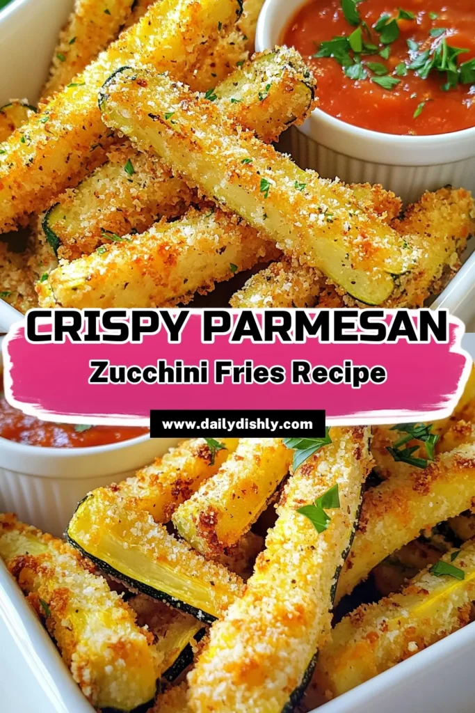 Looking for a delicious and healthy snack? Try these Parmesan zucchini fries! This crispy zucchini fries recipe features baked zucchini fries coated in a flavorful panko breadcrumb mixture for extra crunch. Perfect as healthy zucchini snacks or a side dish, these Parmesan zucchini fries are easy to make and sure to impress. Save this recipe for a guilt-free treat! #ParmesanZucchiniFries #CrispyZucchiniFries #HealthySnacks #PankoBreadCrumbs