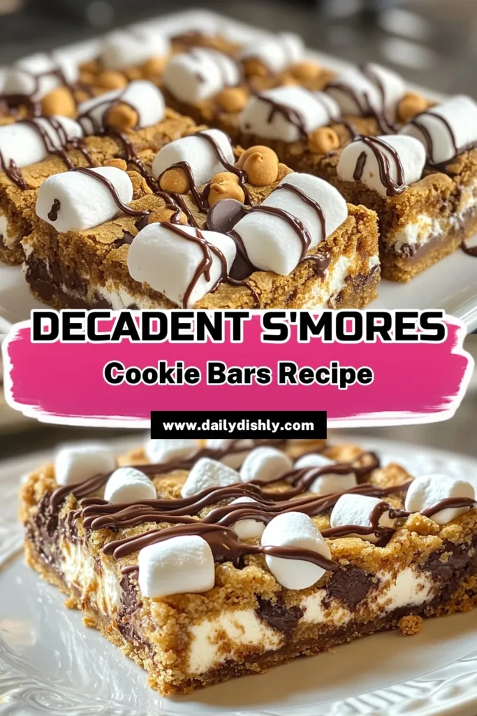 Indulge in the ultimate chocolate marshmallow dessert with these S'mores cookie bars! This easy cookie bar recipe combines graham cracker cookie bars with gooey chocolate chips and mini marshmallows for a satisfying treat. Perfect for sharing, you can whip up these baked s'mores bars in just 45 minutes. Try this simple recipe and elevate your dessert game today! Save this recipe for later and impress your friends! #SMoreCookieBars #EasyCookieRecipe #ChocolateDessert #BakedSmoresBars