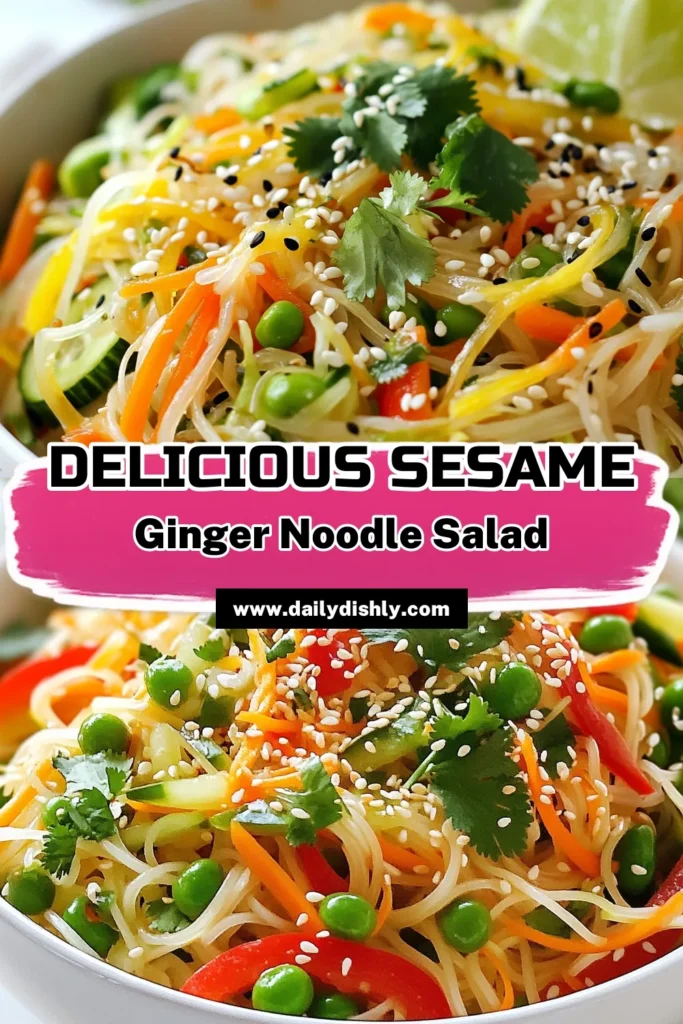 Discover the delightful flavors of this Sesame Ginger Noodle Salad, a refreshing rice noodle salad recipe that's perfect for any occasion. Packed with colorful vegetables, this healthy noodle salad is not only delicious but also incredibly easy to make. Serve it cold for a satisfying Asian noodle salad that everyone will love. Try this cold noodle salad with vegetables today and embrace a nutritious twist to your meals! Save it for later! #NoodleSalad #HealthyRecipes #AsianCuisine #RiceNoodles