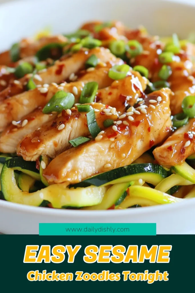 Discover a delicious and healthy twist on dinner with these sesame chicken zucchini noodles! This easy dinner recipe features lean chicken breast paired with fresh, low carb zucchini noodles, making it a perfect gluten-free chicken dish. Packed with flavor and nutrients, it's an ideal option for busy weeknights. Try this tasty creation tonight and enjoy guilt-free indulgence! Save this for later! #HealthyChickenRecipes #LowCarbRecipes #GlutenFree #EasyDinnerRecipes