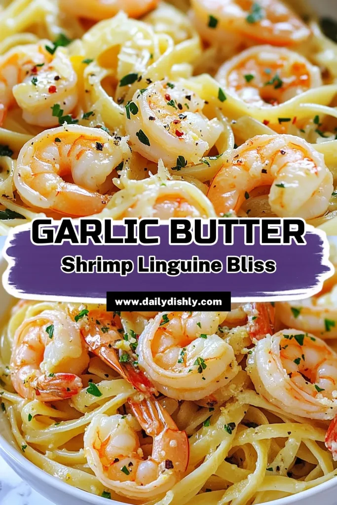 Enjoy a delightful Garlic Butter Shrimp Scampi with this easy linguine pasta recipe! This quick dinner recipe features succulent shrimp sautéed in a zesty lemon garlic sauce, perfect for busy weeknights. With just a few simple ingredients, you can create a mouthwatering Lemon Garlic Shrimp Linguine that the whole family will love. Save this recipe for your next meal idea! #ShrimpScampi #PastaRecipe #EasyDinner #GarlicButterShrimp