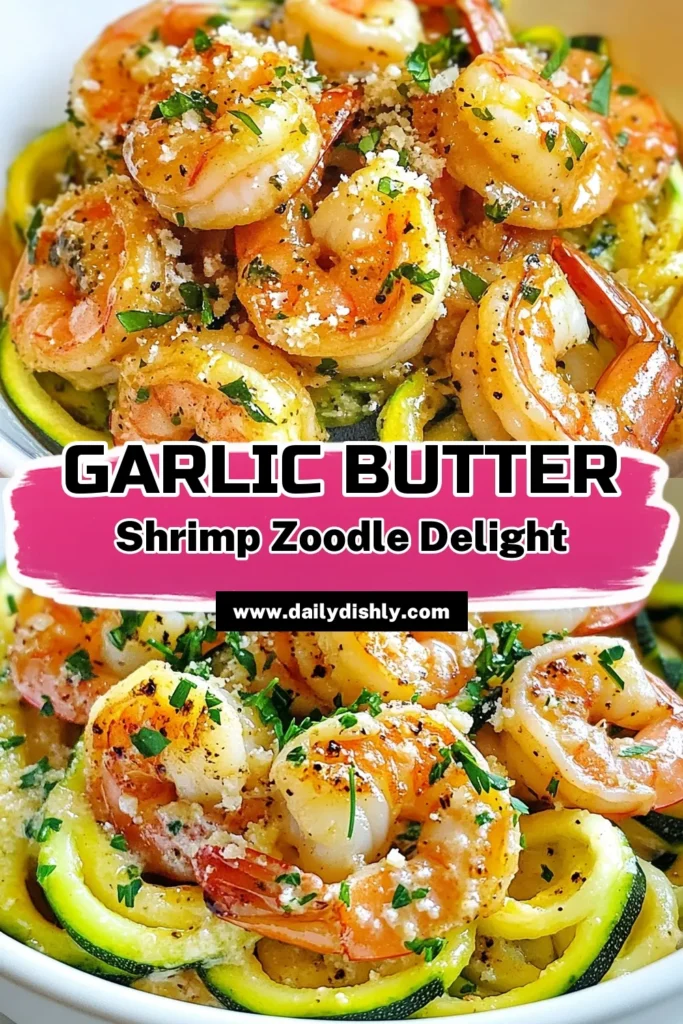 Savor this Garlic Butter Shrimp Zucchini Noodles recipe for a healthy shrimp dish that's perfect for a quick dinner. This shrimp zucchini pasta combines succulent shrimp with fresh zucchini noodles, all drenched in a delicious garlic butter sauce. Ready in just 20 minutes, this dish is not only flavorful but also nutritious. Click to discover the full recipe and elevate your mealtime! #GarlicButterShrimp #ZucchiniNoodlesRecipe #HealthyDinner #QuickDinnerRecipes