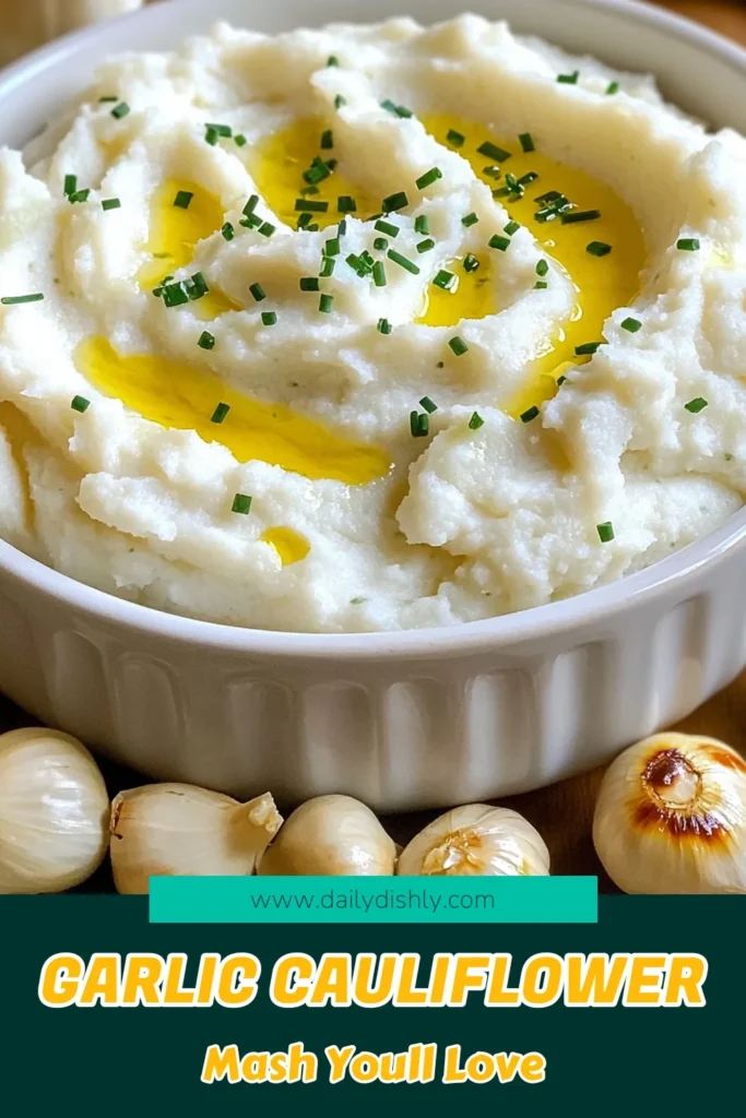 Savor the taste of Roasted Garlic Cauliflower Mash with a Twist! This creamy, healthy side dish combines roasted cauliflower and garlic, blended to perfection with a hint of thyme and optional nutritional yeast for a cheesy flavor. It's a delightful vegan alternative to mashed potatoes that's sure to impress. Click to explore the full recipe and elevate your meals today! #CauliflowerMash #HealthyRecipes #VeganCooking #ComfortFood