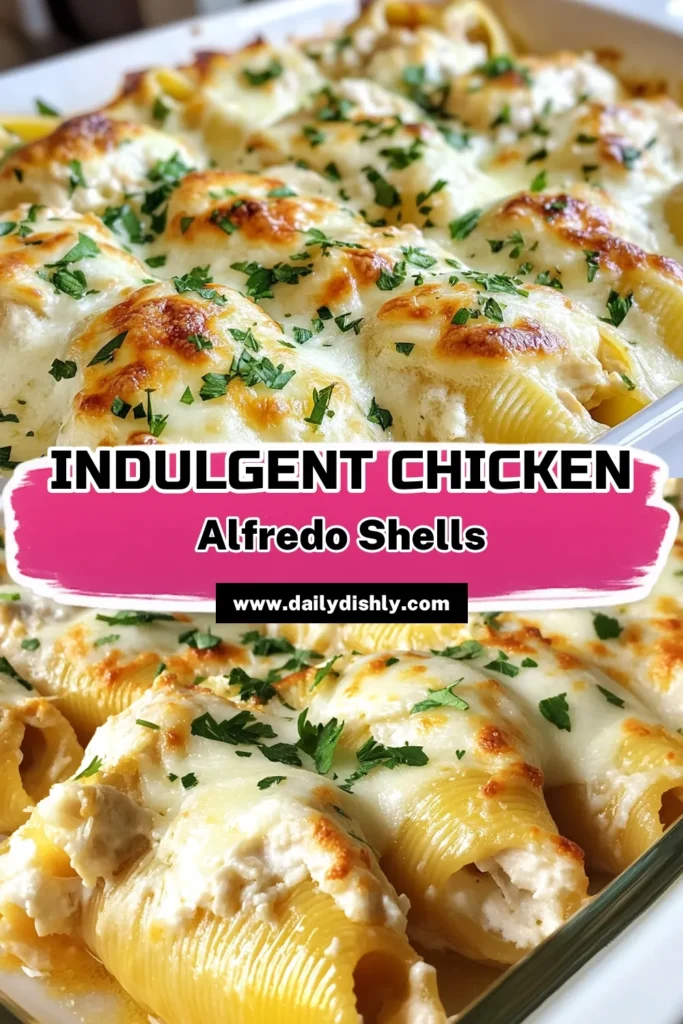 Indulge in these Creamy Chicken Alfredo Stuffed Shells that redefine comfort food! This Chicken Alfredo Recipe features jumbo pasta shells filled with shredded chicken, ricotta, and mozzarella, all smothered in a rich Alfredo sauce. Perfectly baked, these stuffed pasta shells are sure to delight your family and friends. Ready in just 50 minutes, they make a delicious Italian comfort food dish for any occasion. Save this recipe now! #ChickenAlfredo #StuffedPastaShells #PastaRecipe #ItalianComfortFood