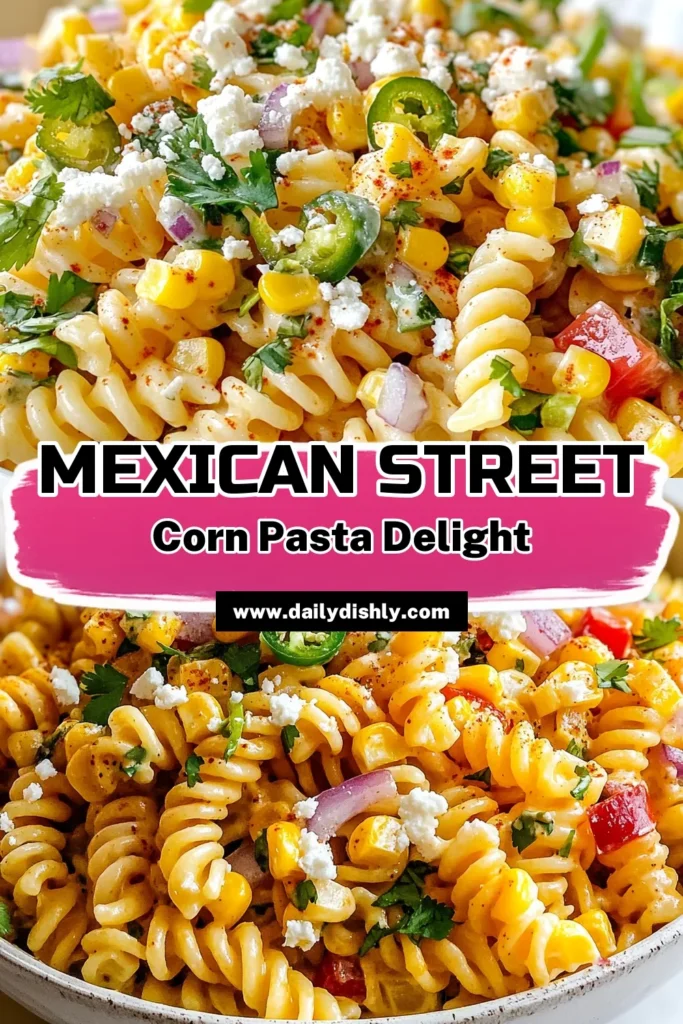 Discover the deliciousness of Mexican Street Corn Pasta Salad, a perfect dish for summer gatherings! This vibrant salad features fusilli pasta, fresh corn, red bell pepper, and crumbled cotija cheese for a delightful twist on classic pasta salad recipes. Easy to make and full of flavor, it’s an ideal fresh corn salad option. Try it today and elevate your summer meals! Don’t forget to save this recipe! #PastaSaladRecipes #SummerPastaSalad #CotijaCheeseRecipes #FreshCornSalad