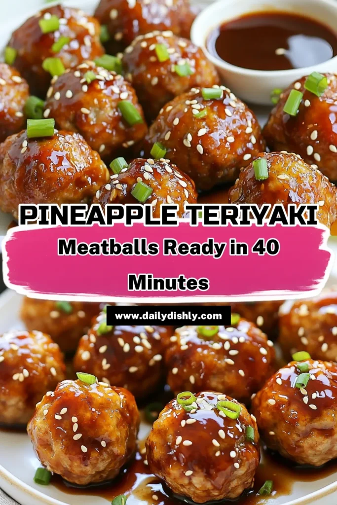 Discover the deliciousness of Pineapple Teriyaki Meatballs with this easy meatball recipe! Made with ground beef and tossed in a homemade teriyaki sauce, these Asian-inspired meatballs are perfect for any occasion. Enjoy the savory flavors of pineapple and teriyaki sauce that will impress your family and friends. Try this recipe for a quick weeknight dinner! Save and share for future cravings! #PineappleTeriyakiMeatballs #EasyMeatballRecipe #HomemadeTeriyakiSauce #AsianInspiredMeatballs