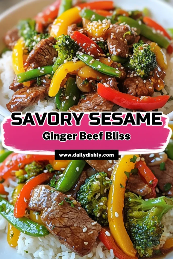 Savor the flavors of this delicious Sesame Ginger Beef Stir Fry! This easy beef stir fry recipe combines tender beef sirloin with fresh vegetables like bell peppers, broccoli, and snap peas for a healthy stir fry with vegetables that's perfect for a quick dinner. In just 35 minutes, you’ll have a satisfying meal that’s full of Asian-inspired flavor. Try this recipe tonight for a dinner that impresses! #BeefStirFryRecipe #QuickDinnerRecipes #HealthyStirFry #EasyBeefStirFry