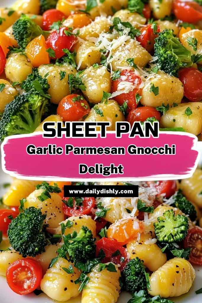 Elevate your weeknight dinner with this easy Sheet Pan Garlic Parmesan Gnocchi & Veggies recipe! Packed with flavors from tender gnocchi, vibrant veggies, and a cheesy garlic topping, this dish is ready in just 35 minutes. Perfect for busy nights, it’s a delicious one-pan meal everyone will love. Click to explore the full recipe and bring delightful Italian flavors to your table tonight! #SheetPanDinner #GnocchiRecipe #EasyRecipes #HealthyEating