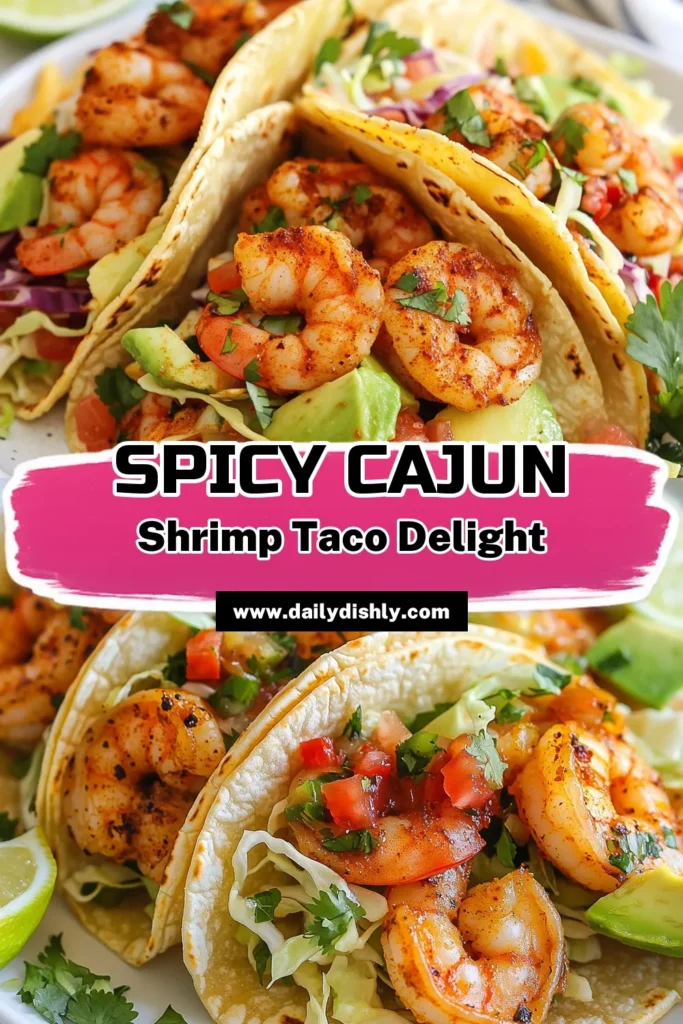 Savor the flavor of these Cajun shrimp tacos that are both easy and delicious! This shrimp taco recipe features spicy shrimp tacos seasoned to perfection with Cajun spices. Ready in just 20 minutes, these low-carb shrimp tacos are perfect for quick meals. Serve with fresh avocado, cabbage, and pico de gallo for a burst of flavor. Try this recipe today and elevate your taco night! Save it for later! #CajunShrimpTacos #ShrimpTacoRecipe #EasyShrimpTacos #SpicyShrimpTacos