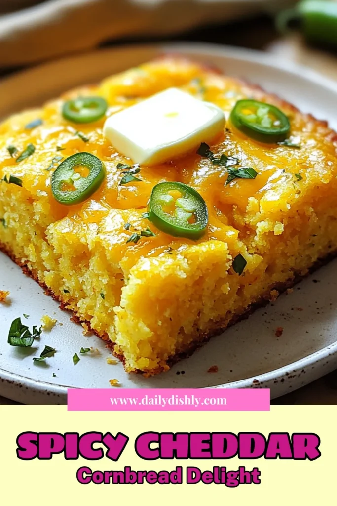 Savor the deliciousness of Spicy Jalapeño Cheddar Cornbread! This easy cornbread with jalapeños combines the perfect kick of spice with rich, melted cheese. You'll love this homemade spicy cornbread that's not only simple to make but also great for any meal. Try this cheddar cornbread recipe and elevate your dining experience. Don’t wait—save the recipe and indulge in this delightful dish today! #CornbreadRecipe #CheddarCornbread #SpicyCornbread #JalapenoCornbread