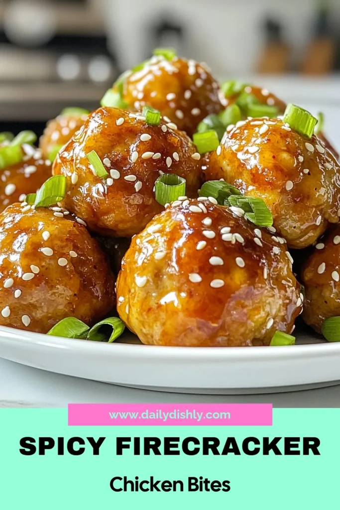 Spice up your dinner with these irresistible Firecracker Chicken Meatballs! This spicy chicken meatballs recipe features ground chicken mixed with breadcrumbs, veggies, and a zesty sriracha sauce. Baked to perfection, these sriracha meatballs are a healthy twist on traditional favorites. Perfect for any occasion, they are sure to impress! Try this easy baked chicken meatballs recipe today. Save this delicious recipe! #FirecrackerChickenMeatballs #SpicyChicken #BakedChickenMeatballs #GroundChickenRecipes