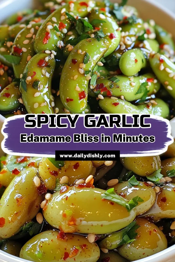 Discover the ultimate spicy garlic edamame recipe that will elevate your snack game! This healthy edamame snack is not only quick to prepare but also vegan and packed with flavor. In just 15 minutes, you can whip up this delicious quick edamame dish that’s perfect as a side or appetizer. Don’t miss out on this savory delight—save this recipe for your next cooking adventure! #SpicyGarlicEdamame #HealthySnacks #VeganRecipes #QuickMeals