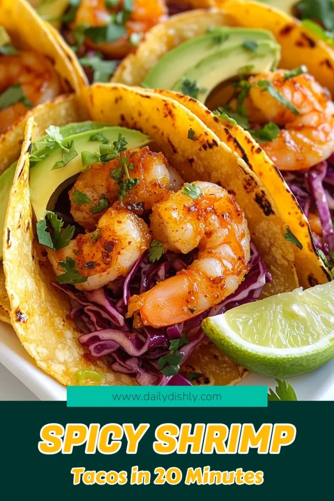 Indulge in delicious spicy garlic shrimp tacos with this easy shrimp taco recipe! Perfect for a quick seafood meal, these tacos feature juicy shrimp sautéed with garlic and spices, all wrapped in warm corn tortilla tacos. Ready in just 20 minutes, these colorful and flavorful tacos are topped with fresh avocado and crunchy cabbage. Save this recipe for your next taco night and impress your friends! #SpicyGarlicShrimpTacos #ShrimpTacoRecipe #EasyShrimpTacos #QuickSeafoodTacos