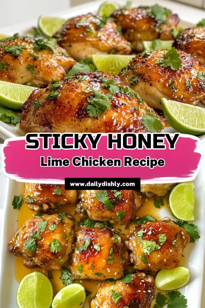 Discover the ultimate honey lime chicken thighs that will elevate your dinner game! This easy chicken thigh recipe features a mouthwatering honey garlic marinade, perfect for oven-baked chicken thighs. With a blend of zesty lime and sweet honey, it delivers a flavorful chicken dinner the whole family will love. Give it a try and impress your guests! Save this recipe for your next meal. #HoneyLimeChickenThighs #EasyChickenThighRecipes #OvenBakedChickenThighs #FlavorfulChickenDinner