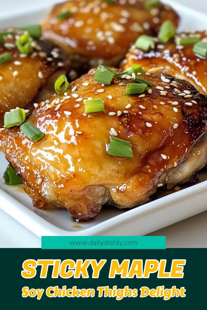 Savor the delicious flavors of Maple Soy Chicken Thighs with this easy glazed chicken recipe. Perfectly marinated in a savory blend of soy sauce and maple syrup, these oven-baked chicken thighs are a delightful dish that your family will love. Enjoy crispy skin and tender meat in just 1 hour and 45 minutes. Make this savory chicken dish tonight! Save this recipe for a weeknight dinner! #MapleSoyChickenThighs #EasyChickenMarinade #GlazedChickenRecipe #SavoryChickenDish