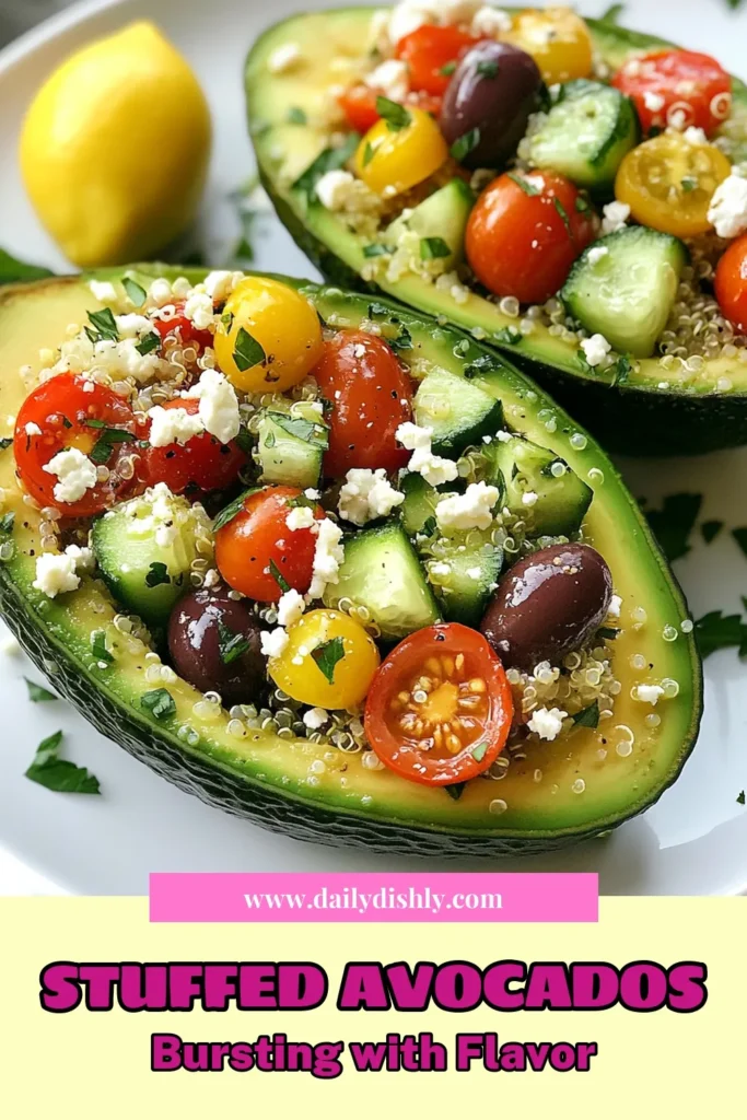 Discover a delicious twist on healthy avocado recipes with these Mediterranean stuffed avocados! Packed with refreshing ingredients like quinoa, feta cheese, and olives, this dish is perfect for anyone following Mediterranean diet recipes. Quick to prepare and bursting with flavor, these quinoa stuffed avocados make for a perfect light meal or appetizer. Try this easy recipe and indulge in a nutritious treat today! Save and share! #HealthyEating #AvocadoRecipes #MediterraneanDiet #FetaCheese