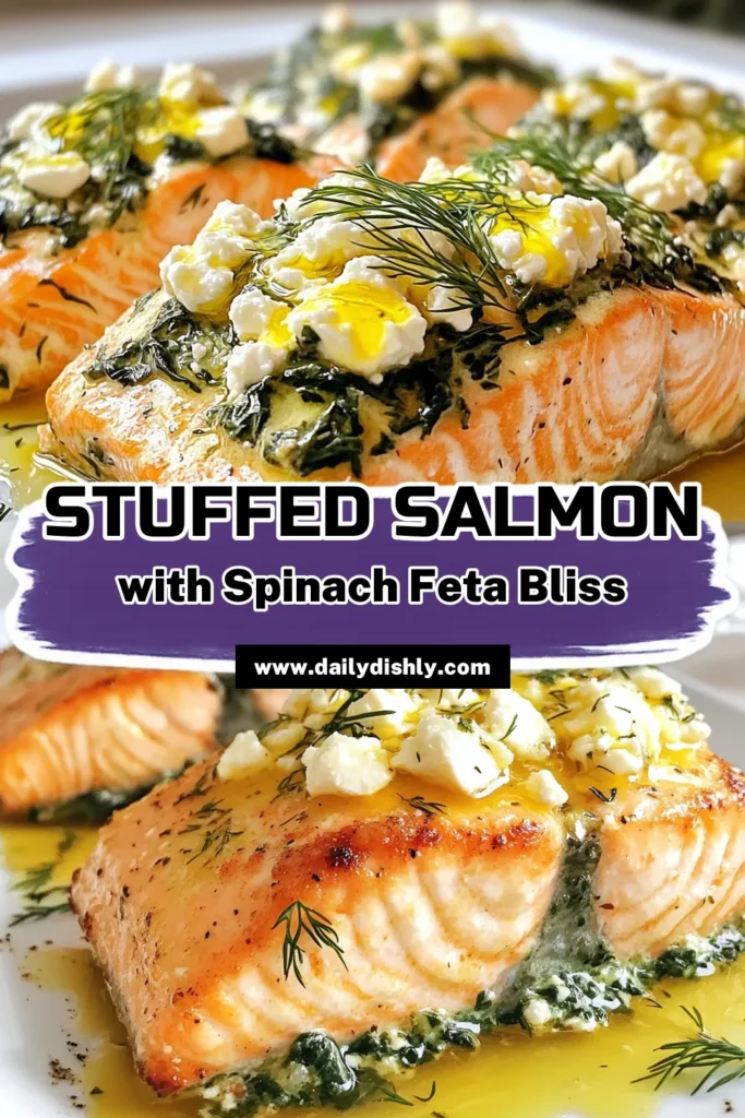 Savor the deliciousness of Spinach Feta Stuffed Salmon, a standout in healthy salmon recipes! This easy salmon dinner is not only flavorful but packed with nutrients. Our creamy feta salmon recipe features fresh spinach and a delightful feta filling, baked to perfection. Enjoy a nutritious meal that’s simple to prepare! Try this recipe and delight your taste buds tonight! Save and share your creation! #HealthyRecipes #SalmonDinner #EasyRecipes #BakedSalmon