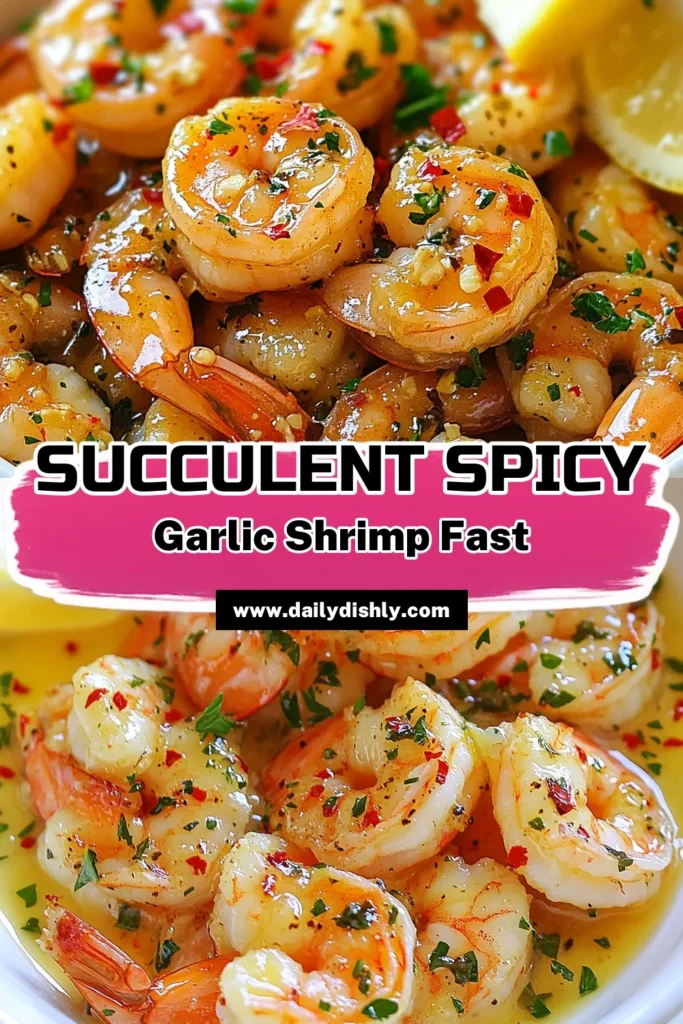 Discover the ultimate spicy garlic shrimp recipe that's quick and easy! This garlic butter shrimp dish comes together in just 15 minutes, making it a perfect quick shrimp dinner for busy weeknights. With fresh lemon and parsley, each bite bursts with flavor. Impress your family or guests with this delicious and simple recipe. Don't forget to save this easy shrimp recipe for later! #SpicyGarlicShrimp #GarlicButterShrimp #EasyShrimpRecipes #QuickDinnerIdeas