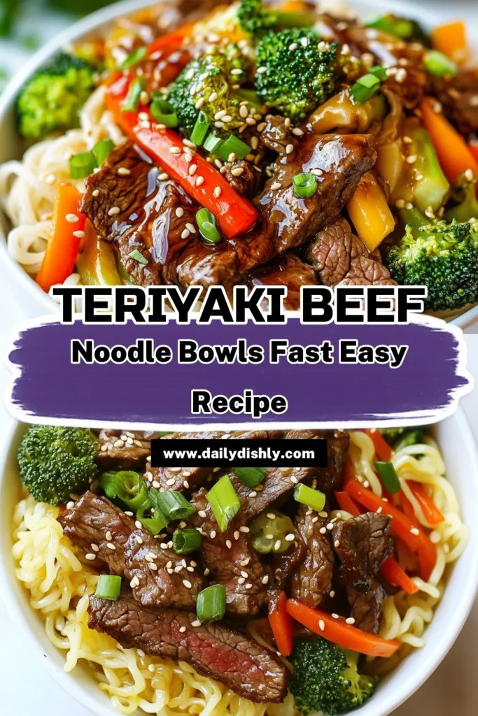 Dive into these delicious teriyaki beef noodle bowls, the perfect easy teriyaki recipe for busy weeknights! This beef stir fry noodles dish features tender beef, colorful veggies, and a sweet-savory teriyaki sauce, making it a healthy noodle bowl recipe that your family will love. Enjoy this Asian-inspired beef dish in just 30 minutes. Save this recipe for your next meal and satisfy your cravings! #TeriyakiBeef #NoodleBowls #HealthyRecipes #AsianCuisine