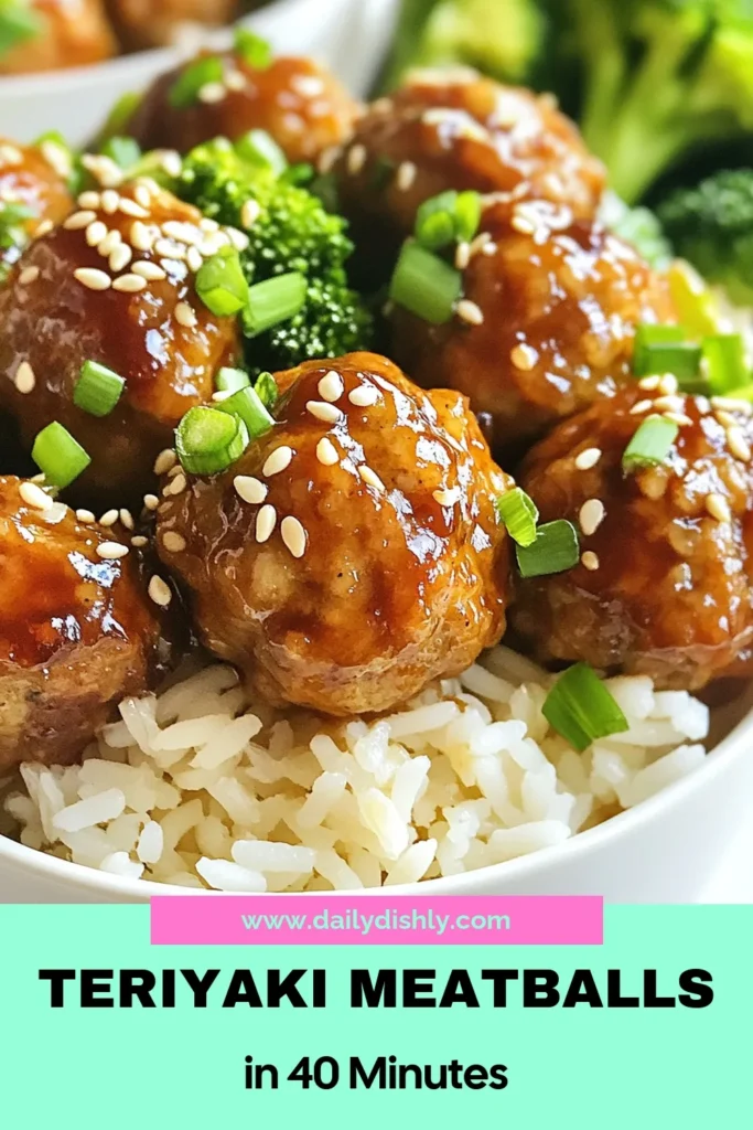 Discover this delicious Teriyaki meatball recipe perfect for busy weeknights! These easy teriyaki meatballs made with ground chicken create a healthy meatball bowl recipe that your family will love. Serve them over fluffy jasmine rice in these satisfying ground chicken rice bowls. Ready in just 40 minutes, this dish is not only quick but packed with flavor. Try it tonight and save for later! #TeriyakiMeatballs #HealthyRecipes #RiceBowls #EasyDinnerIdeas