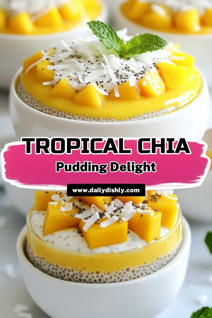 Indulge in the tropical flavors of this Coconut Mango Chia Pudding! This easy vegan chia pudding recipe combines creamy coconut milk and fresh mango for a healthy dessert that’s both delicious and satisfying. Perfect for satisfying your sweet tooth, this coconut milk pudding recipe is ideal for meal prep. Ready to try this refreshing treat? Save this recipe for later and discover how effortless healthy dessert recipes can be! #CoconutMangoChiaPudding #VeganChiaPudding #HealthyDesserts #TropicalChiaPudding