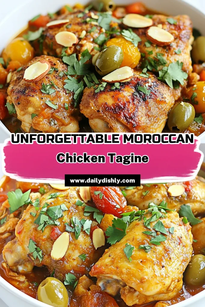 Discover this mouthwatering Moroccan chicken recipe featuring a flavorful chicken tagine cooked using the tagine cooking method. This spicy chicken dish combines succulent chicken thighs with aromatic spices and sweet dried apricots, making it an easy Moroccan dinner option for busy weeknights. Impress your family with this simple yet delicious recipe! Save it for later! #MoroccanChicken #ChickenTagine #EasyDinner #SpicyRecipes
