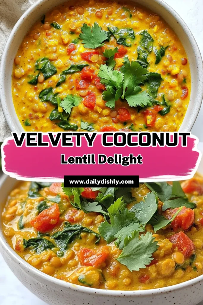 Discover the deliciousness of creamy coconut lentil curry with this easy vegan lentil curry recipe. Packed with flavors from coconut milk, spices, and healthy veggies, this quick lentil curry is perfect for busy weeknights. Enjoy a nutritious coconut milk lentil dish that’s ready in just 40 minutes! Save this recipe and bring a taste of the tropics to your table! #VeganCurry #HealthyEating #CoconutLentilCurry #QuickRecipes