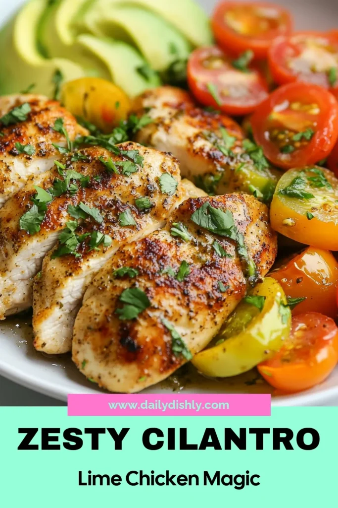 Looking for a flavorful and healthy chicken dinner? Try this easy cilantro lime chicken skillet recipe! Juicy chicken breasts are seasoned and cooked to perfection, then combined with fresh veggies for a vibrant meal. Topped with creamy avocado, this chicken with avocado and veggies dish is perfect for weeknight dinners. Make dinner exciting and quick with this cilantro lime chicken skillet! Save this recipe! #CilantroLimeChicken #SkilletChickenRecipe #HealthyChickenSkillet #EasyChickenDinner