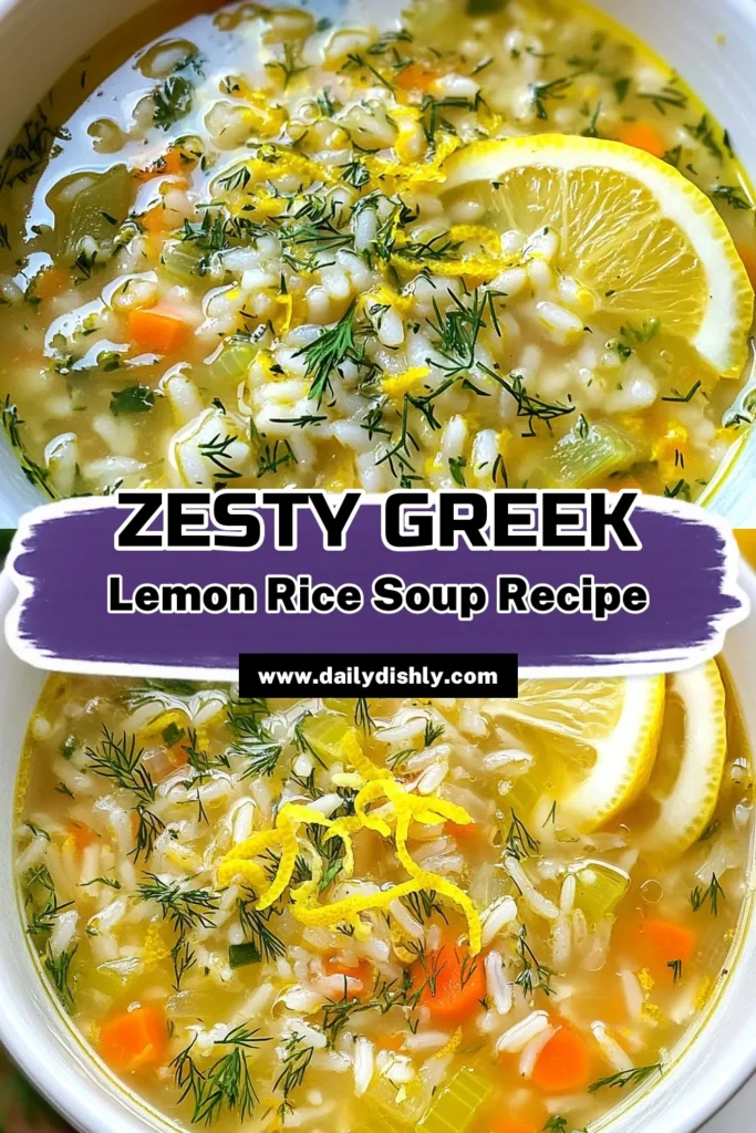 Discover the comforting flavors of Greek lemon rice soup with this easy lemon rice soup recipe! Packed with nutritious ingredients like rice, veggies, and a zesty lemon twist, this healthy lemon soup is the perfect comfort food for any occasion. In just 30 minutes, you can enjoy a wholesome dish that’s satisfying and delicious. Try this delightful Greek lemon rice soup today and bring joy to your table! #GreekLemonRiceSoup #ComfortFood #HealthyRecipes #EasySoups