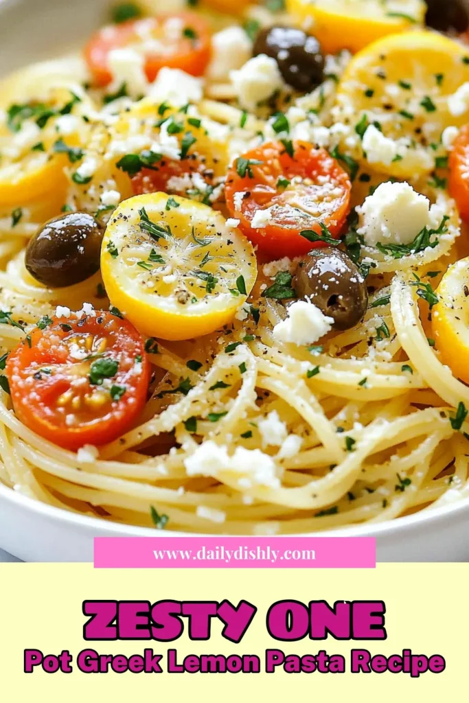 Discover the joy of One-Pot Greek Lemon Pasta, an easy lemon pasta recipe that's perfect for busy nights! This dish is a delightful addition to your collection of Mediterranean pasta dishes. Packed with fresh flavors from olives, cherry tomatoes, and feta, it’s a satisfying vegetarian Greek recipe that brings quick spaghetti meals to a whole new level. Try this delicious recipe and elevate your weeknight dinners. Save for later! #OnePotPasta #MediterraneanRecipes #EasyDinner #VegetarianDishes