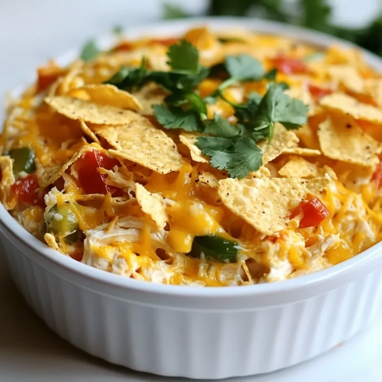 For this tasty dish, you need: - 2 cups cooked chicken, shredded - 1 can (10 oz) diced tomatoes with green chilies, drained - 1 cup cream cheese, softened - 1 cup shredded cheddar cheese - 1 cup shredded pepper jack cheese - 1/2 cup sour cream - 1/2 cup jalapeños, sliced (adjust to taste) - 1 tablespoon garlic powder - 1 teaspoon onion powder - Salt and pepper to taste - 1 cup crushed tortilla chips (for topping) - Fresh cilantro, for garnish (optional) You can swap some items if needed. Use cooked turkey instead of chicken for a tasty twist. If you don’t have cream cheese, try using Greek yogurt. For cheese, mozzarella works well too. You can use fresh tomatoes if you want to skip the canned ones. If jalapeños are too spicy, bell peppers can be a great choice. When picking chicken, look for bright color and no smell. For tomatoes, choose firm ones with smooth skin. Fresh jalapeños should be bright green with no wrinkles. When buying cheese, go for blocks instead of pre-shredded. They melt better. Always check the date on sour cream to ensure freshness. {{ingredient_image_1}} Start by preheating your oven to 350°F (175°C). In a large bowl, mix the shredded chicken, diced tomatoes with green chilies, cream cheese, and sour cream. Add garlic powder, onion powder, and sliced jalapeños to the mix. You can adjust the jalapeños based on how spicy you want your dish. Stir in half of the cheddar cheese and all the pepper jack cheese. Make sure everything blends well. Season this mixture with salt and pepper to taste. Now, spread the mixture evenly in a greased 9x13 inch baking dish. This helps it cook evenly. Top the casserole with the remaining cheddar cheese and crushed tortilla chips. This adds a nice crunch on top. Place the dish in the oven and bake for 25-30 minutes. Look for bubbly cheese and lightly golden edges. When it's done, take it out carefully. Let the casserole cool for a few minutes. This helps it set and makes serving easier. Garnish with fresh cilantro if you like. It adds a fresh touch and looks nice. Now, it's ready to enjoy! This dish is perfect for family meals or gatherings. To make your casserole even creamier, use more cream cheese. You can also mix in a bit of heavy cream. This extra creaminess adds richness to each bite. Another tip is to let your cream cheese soften well. If it’s too cold, it won’t blend smoothly. You can adjust the spice levels to fit your taste. If you like it mild, use fewer jalapeños. You can even omit them. For extra heat, add more sliced jalapeños or use fresh ones. Mixing in some hot sauce can also give it a nice kick. Always taste your mixture before baking to get it just right. Meal prep can save time on busy days. Cook your chicken ahead of time and store it in the fridge. You can also mix the casserole ingredients a day before. Just cover it and store it in the fridge. When you’re ready, bake it straight from the fridge. This can save you a lot of time! Pro Tips Adjust the Heat: If you prefer a milder dish, reduce the amount of jalapeños or use pickled jalapeños for less heat. Make Ahead: Prepare the casserole in advance and store it in the refrigerator. Just add a few extra minutes to the baking time when you're ready to cook. Cheese Variations: Feel free to experiment with different cheese blends, such as Monterey Jack or Gouda, to customize the flavor to your liking. Crunchy Topping: For an extra crispy topping, broil the casserole for the last 2-3 minutes of cooking. Just watch it closely to prevent burning! {{image_2}} You can easily make a vegetarian version of Jalapeño Popper Chicken Casserole. Simply replace the chicken with a mix of beans, like black beans and pinto beans. This gives you protein and great texture. Use the same creamy ingredients, like cream cheese and sour cream. You can also add more veggies, such as corn or bell peppers. These add color and flavor. For a low-carb variant, swap the crushed tortilla chips for crushed pork rinds or almond flour. This keeps the crunch while cutting carbs. You can also use cauliflower rice instead of regular rice. It blends well into the casserole and adds a nice bite. Make sure to check the ingredients in your canned tomatoes. Some have added sugars. Feel free to mix in extra flavors! Try adding cooked bacon for a smoky taste. If you like it spicy, toss in some diced habaneros or chipotles. Fresh herbs like cilantro or green onions can brighten up the dish. You can also change the cheese blend. Use Monterey Jack or gouda for a different twist. Each option gives the casserole a unique flavor. To keep your jalapeño popper chicken casserole fresh, let it cool first. Then, transfer the leftovers to an airtight container. Store it in the fridge for up to three days. Make sure to cover the dish tightly to keep moisture in. This helps keep the flavors intact. When you're ready to enjoy your leftovers, preheat your oven to 350°F (175°C). Place the casserole in an oven-safe dish. Cover it with foil to prevent it from drying out. Heat for about 20 minutes or until it's warm all the way through. You can also microwave individual portions for about 2-3 minutes. Just make sure to check the heat. To freeze your casserole, let it cool completely. Then, cut it into portions and wrap each piece tightly in plastic wrap. Place the wrapped pieces in a freezer-safe bag. You can freeze it for up to three months. When you're ready to eat, thaw it in the fridge overnight. Then, reheat it in the oven or microwave. This method keeps the dish tasting fresh and delicious! Yes, you can use raw chicken, but it needs more time to cook. If you choose raw chicken, cut it into small pieces. Cook it in the oven for 40-50 minutes at 350°F (175°C). Ensure the chicken reaches a safe internal temperature of 165°F (75°C) before serving. This method gives you juicy chicken in the casserole. To spice things up, add more jalapeños. You can also use hot sauce. Try mixing in diced serrano peppers or cayenne pepper for extra heat. Another option is to use spicy pepper jack cheese instead of regular cheese. Adjust the spices to your taste for that perfect kick. Serve this casserole with simple sides. A fresh green salad adds crunch and balance. You can also serve it with rice or quinoa for a filling meal. Cornbread or tortilla chips work great too. These sides make your meal more colorful and enjoyable. Understanding the right ingredients and steps helps you make a great casserole. Follow the tips for fresh picks and shortcuts. Use the variations to match your taste and dietary needs. Storing and reheating properly keeps your leftovers tasty. Remember, cooking can be fun and creative. Enjoy making your casserole just how you like it!