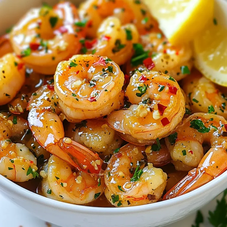 - 1 pound large shrimp, peeled and deveined - 4 tablespoons unsalted butter - 4 cloves garlic, minced - 1 teaspoon red pepper flakes (adjust to taste) - 1 tablespoon fresh lemon juice - 1 tablespoon chopped fresh parsley - Salt and pepper to taste - Lemon wedges for serving The key to my spicy garlic butter shrimp is the freshness of the ingredients. Start with large shrimp. They taste great and cook quickly. Look for shrimp that are firm and shiny. Next, I use unsalted butter. It gives a rich flavor without adding extra salt. You need fresh garlic, too. Minced garlic adds a punch. Red pepper flakes bring the heat. You can adjust how spicy you want it. If you like it mild, use less. For a kick, add more. Fresh lemon juice brightens the dish. It balances the butter and spice. Parsley adds color and freshness. Salt and pepper will enhance all these flavors. Finally, lemon wedges are great for serving. They add a squeeze of freshness right before eating. This simple mix of ingredients creates a dish full of flavor in no time. {{ingredient_image_1}} - Rinse and dry the shrimp. This keeps them clean and ready to cook. - Melt butter in a large skillet over medium heat. Let it bubble gently. - Sauté minced garlic and red pepper flakes together for about one minute. This makes the kitchen smell amazing. - Add the shrimp to the skillet. Spread them out in one layer. Cook for 2-3 minutes until they turn pink. - Flip the shrimp over and season with salt and pepper. Cook for an extra 1-2 minutes until fully done. - Squeeze fresh lemon juice over the shrimp and sprinkle with chopped parsley. Toss them gently to mix. - Serve immediately with lemon wedges on the side for extra flavor. To make the best spicy garlic butter shrimp, start by choosing the right shrimp. Look for large shrimp that are fresh or frozen. They should be firm and have a mild scent of the sea. Avoid any shrimp that smell strong or have a slimy texture. Next, you need to avoid overcooking the shrimp. Shrimp cook quickly, usually in just a few minutes. When they turn pink and opaque, they are done. If you cook them too long, they become tough and rubbery. Keep a close watch during cooking. Adjusting the spice level is key to making this dish your own. If you love heat, add more red pepper flakes. If you prefer mild flavors, start with less. Remember, you can always add more spice, but you can’t take it away! Adding herbs can bring fresh flavors to your shrimp. Try using fresh basil or cilantro instead of parsley. You can also add a pinch of smoked paprika for a deeper taste. Experiment with other seasonings like lemon zest or garlic powder to find your perfect blend. Feel free to mix and match to create a dish that suits your taste! Pro Tips Freshness Matters: Always use the freshest shrimp available for the best flavor and texture. Look for shrimp that smell like the ocean and have a firm texture. Adjust the Spice: Feel free to modify the amount of red pepper flakes based on your spice tolerance. Start with less and add more if you prefer a spicier dish. Don't Overcook: Shrimp cook quickly, so keep an eye on them. Overcooked shrimp can become rubbery; they should turn pink and opaque in just a few minutes. Perfect Pairings: Serve this dish over rice or pasta to soak up the delicious garlic butter sauce, or enjoy it with a fresh salad for a lighter option. {{image_2}} You can switch shrimp for other seafood. Scallops or crab work well in this dish. They offer a different taste but still pair nicely with garlic and butter. Using different types of butter or oils can change the flavor. Try using olive oil for a lighter option. You could also use flavored butter, like garlic or herb butter. This adds a unique twist to your meal. Turn this dish into a pasta delight. Cook pasta and toss it with the shrimp. The sauce clings to the noodles, making each bite rich and tasty. Adding vegetables creates a stir-fry version. Bell peppers, snap peas, or broccoli add color and crunch. You can sauté them with the shrimp for a fresh, vibrant dish. Enjoy experimenting! To keep your spicy garlic butter shrimp fresh, refrigerate them right away. Place the shrimp in an airtight container. They can last for up to three days in the fridge. When you're ready to eat, you can reheat them easily. For reheating, use a skillet over medium heat. Add a bit of butter to the pan. This helps keep the shrimp moist. Stir gently until they are warm. Avoid cooking them too long, or they will become tough. You can freeze both fresh and cooked shrimp. If you want to freeze fresh shrimp, rinse and dry them first. Place them in a freezer bag and remove as much air as possible. They can last up to six months in the freezer. If you freeze cooked shrimp, let them cool completely. Then, store them in a freezer bag. Again, remove as much air as you can. Cooked shrimp can stay good for about three months. When it's time to use frozen shrimp, thaw them in the fridge overnight. You can also place them in a sealed bag and run under cold water for faster thawing. Avoid using hot water, as it can cook the shrimp. You can tell shrimp are cooked when they turn pink and opaque. This usually takes about 2-5 minutes, depending on the size. The shrimp should curl slightly as they cook. If they look rubbery, you might have overcooked them. Always watch closely to get that perfect texture! You can prepare some parts ahead of time. For instance, you can clean and devein the shrimp, then store them in the fridge. However, I suggest cooking them just before serving. This keeps them fresh and tasty. If you reheat cooked shrimp, they might become tough, so be careful! You have many options! Here are a few ideas: - Serve with rice or quinoa for a filling meal. - Pair with a fresh salad for a light side. - Enjoy with crusty bread to soak up the buttery sauce. - Toss it with pasta for a quick and tasty dish. Feel free to mix and match based on your mood and what you have at home! This blog post covered all you need to cook spicy garlic butter shrimp. You learned about the main ingredients, step-by-step cooking, and tips to avoid overcooking. We explored variations and how to store leftovers. In the end, you can create a delicious dish with simple steps. Let your taste buds enjoy this exciting recipe. Cooking shrimp can be fun and rewarding, so dive in and share your tasty results!